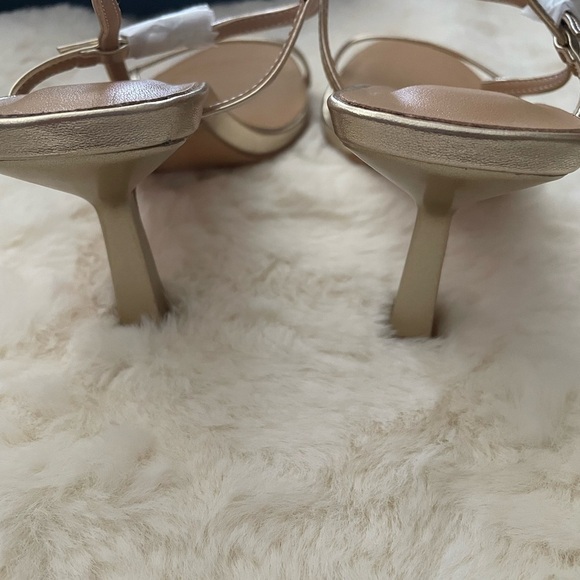 Women's Heeled Sandals Round Open Toe Gold Strappy Slingback High Heels - Picture 9 of 12